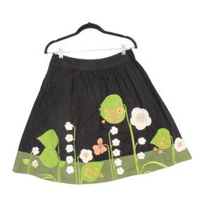 Lithe Beanstalk Skirt Applique Floral Boho Black Green Size 8